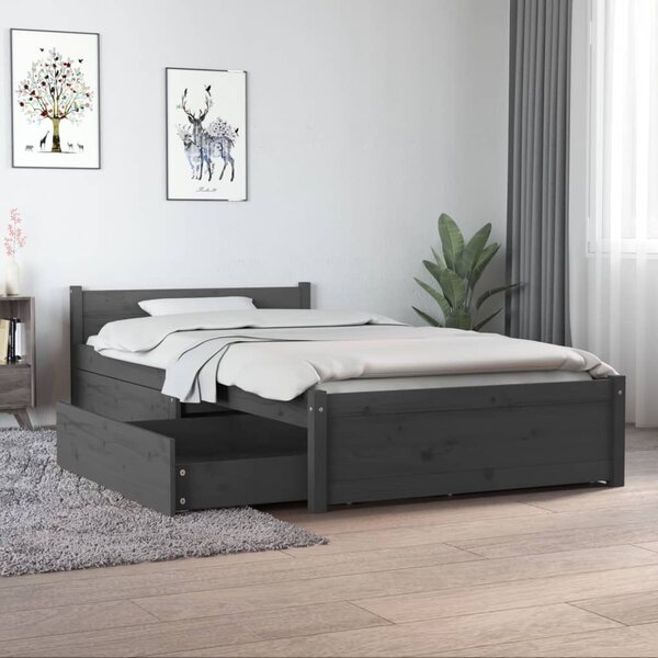 Rama łóżka z szufladami, szara, 90x190 cm, pojedyncza