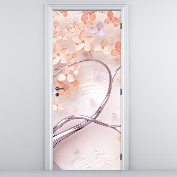 Fototapeta na drzwi - Koralowe kwiaty drzewa, abstrakcja (95x205cm)