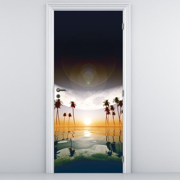 Fototapeta na drzwi - Księżyc nad palmami (95x205cm)