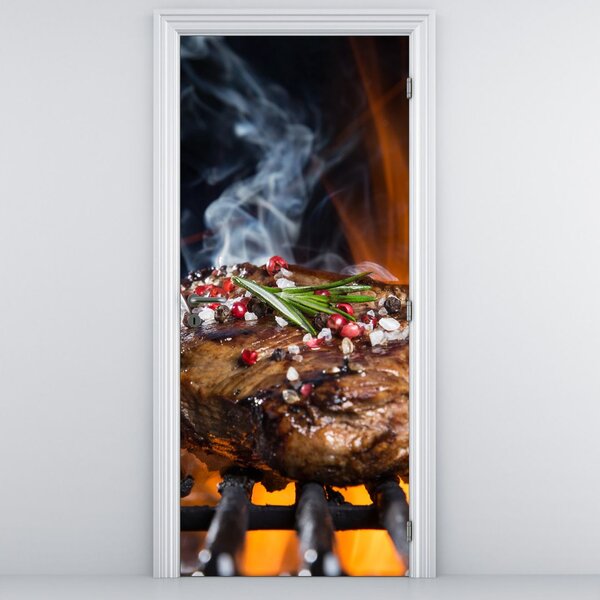 Fototapeta na drzwi - Stek na grillu (95x205cm)