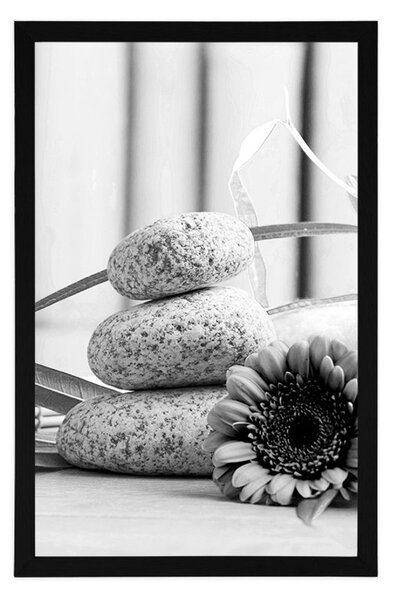 Plakat medytacja i wellness martwa natura w czerni i bieli