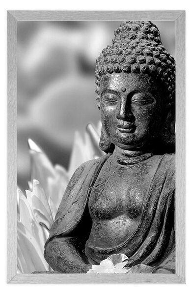 Plakat spokojny Budda w czerni i bieli