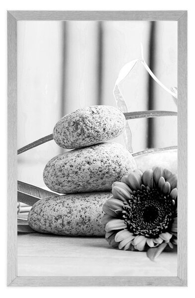 Plakat medytacja i wellness martwa natura w czerni i bieli