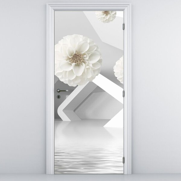 Fototapeta na drzwi - Abstrakcja w białe kwiaty (95x205cm)