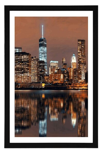 Plakat z passe-partout odbicie Manhattanu w wodzie