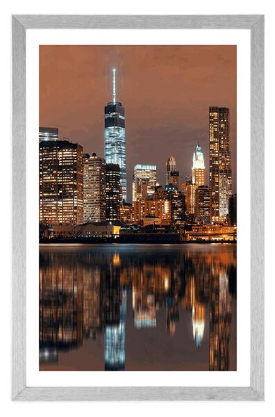 Plakat z passe-partout odbicie Manhattanu w wodzie