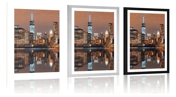 Plakat z passe-partout odbicie Manhattanu w wodzie