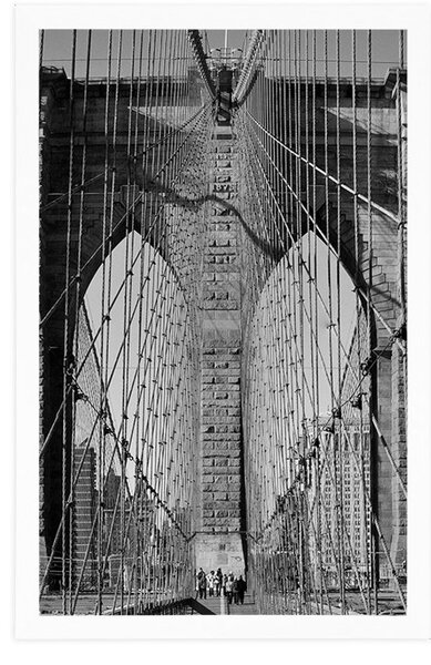 Plakat Manhattan Bridge w Nowym Jorku w czerni i bieli