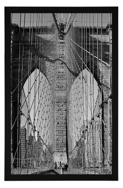 Plakat Manhattan Bridge w Nowym Jorku w czerni i bieli