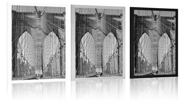 Plakat Manhattan Bridge w Nowym Jorku w czerni i bieli
