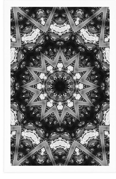 Plakat Mandala z ciekawymi elementami w tle w czarno-białym kolorze