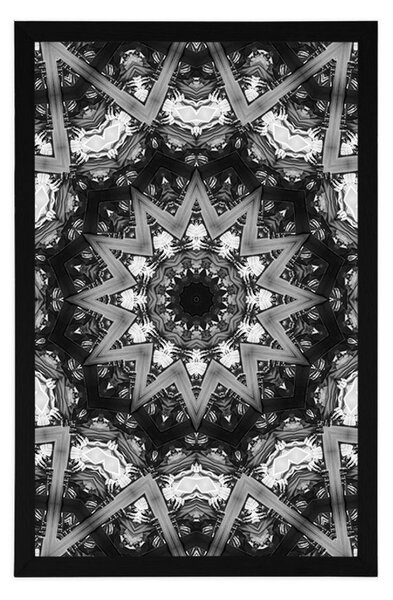 Plakat Mandala z ciekawymi elementami w tle w czarno-białym kolorze
