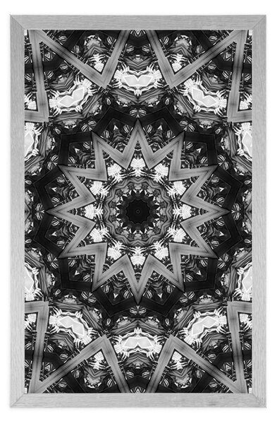 Plakat Mandala z ciekawymi elementami w tle w czarno-białym kolorze