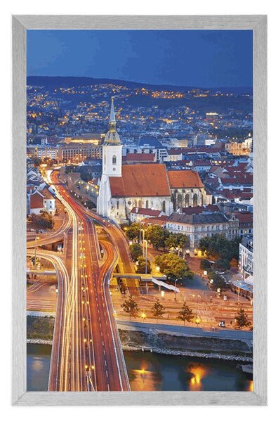 Plakat widok na Bratysławę nocą