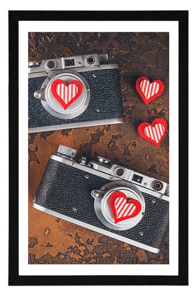 Plakat z passe-partout dwa retro aparaty fotograficzne