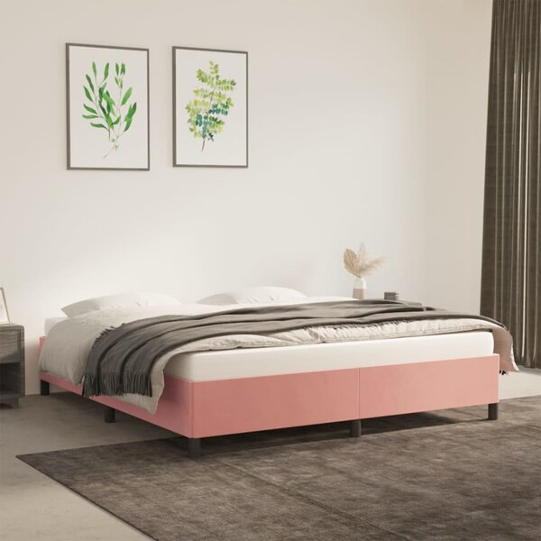 Rama łóżka, różowa, 160 x 200 cm, tapicerowana aksamitem