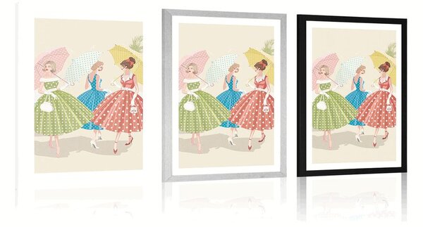 Plakat z passe-partout retro damy z parasolami