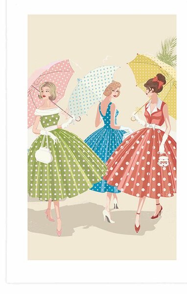 Plakat z passe-partout retro damy z parasolami