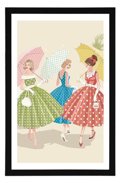 Plakat z passe-partout retro damy z parasolami