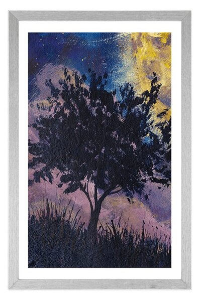 Plakat z passe-partout jasny księżyc na nocnym niebie
