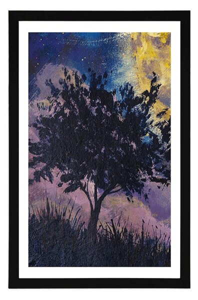 Plakat z passe-partout jasny księżyc na nocnym niebie