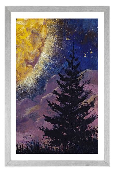 Plakat z passe-partout moc księżyca na nocnym niebie