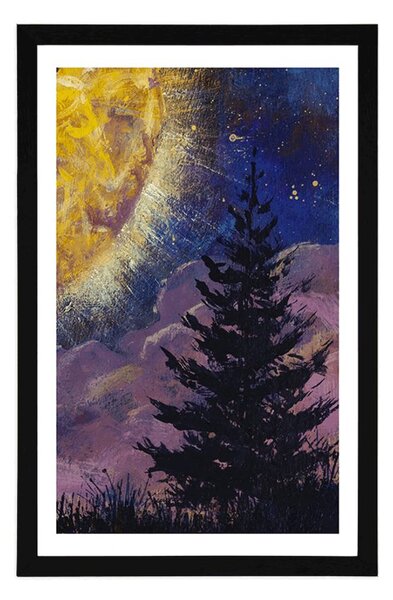Plakat z passe-partout moc księżyca na nocnym niebie
