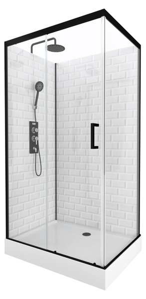Komplet prysznicowy Kompletny prysznic MARWELL Gotowy prysznic White Stone 80 x 110 x 230 cm - prysznic w komplecie obejmuj?cy brodzik i armatur? - tylna ?ciana z bia?ego szk?a - z wej?ciem od przodu