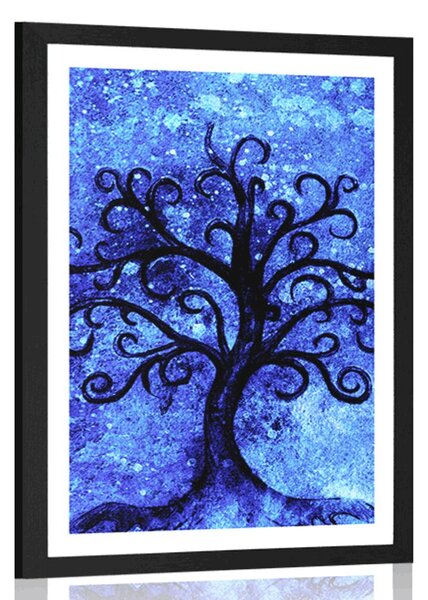 Plakat z passe-partout drzewo życia na niebieskim tle