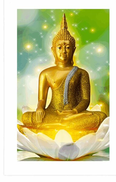 Plakat z passe-partout złoty Budda na kwiecie lotosu