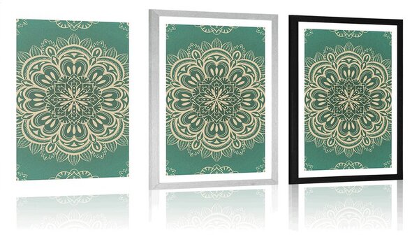 Plakat z passe-partout Mandala na turkusowym tle