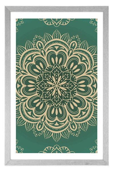 Plakat z passe-partout Mandala na turkusowym tle