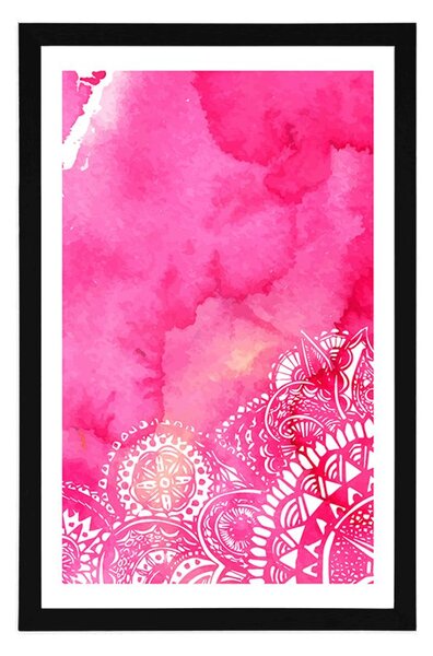 Plakat z passe-partout Mandala różowa akwarela