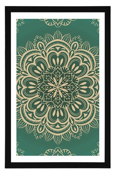 Plakat z passe-partout Mandala na turkusowym tle
