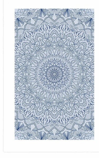 Plakat z passe-partout szczegółowa dekoracyjna Mandala w niebieskim kolorze