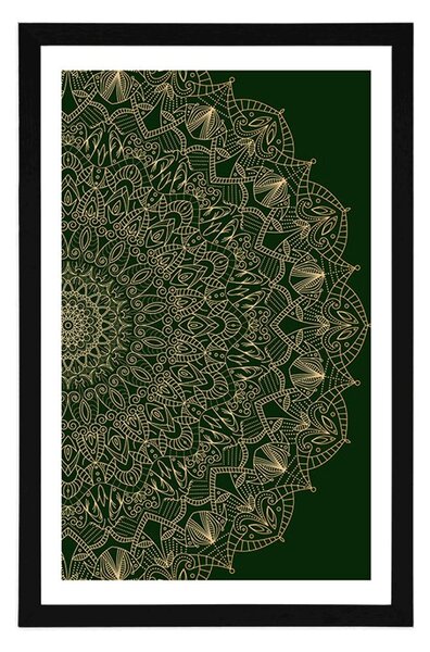 Plakat z passe-partout szczegółowa dekoracyjna Mandala w zielonym kolorze