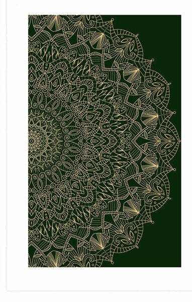 Plakat z passe-partout szczegółowa dekoracyjna Mandala w zielonym kolorze