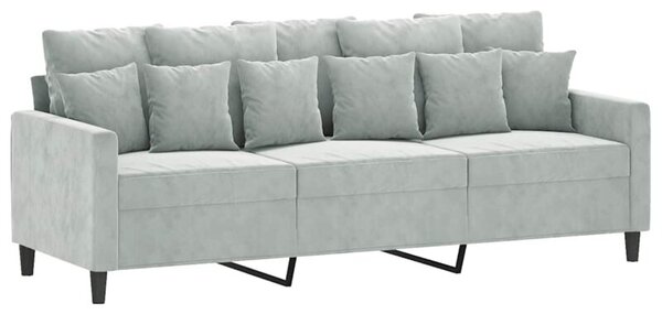 Sofa 3-osobowa, jasnoszara, 180 cm, tapicerowana aksamitem