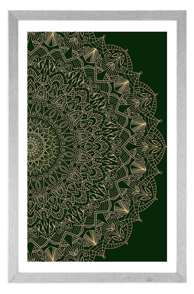 Plakat z passe-partout szczegółowa dekoracyjna Mandala w zielonym kolorze