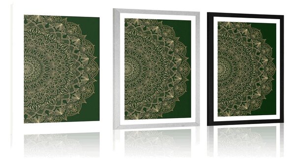 Plakat z passe-partout szczegółowa dekoracyjna Mandala w zielonym kolorze