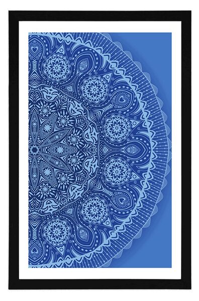 Plakat z passe-partout ozdobna mandala z koronką w niebieskim kolorze