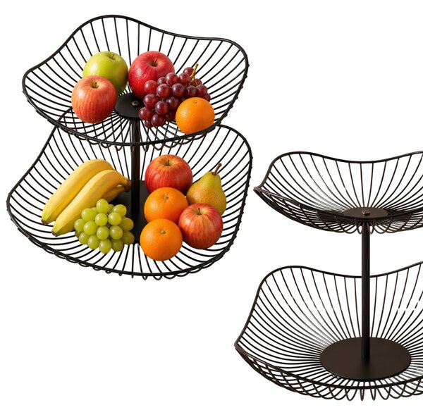 Patera na owoce dwupoziomowa metalowa, 29 x 29 x 24 cm