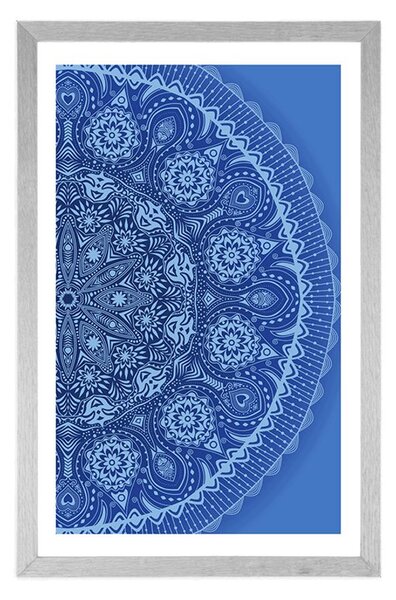 Plakat z passe-partout ozdobna mandala z koronką w niebieskim kolorze