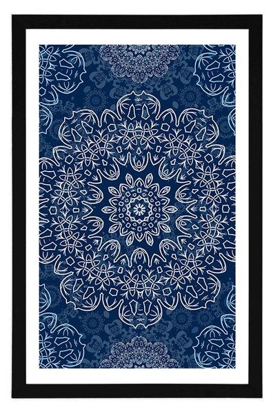 Plakat z passe-partout niebieska Mandala z abstrakcyjnym wzorem