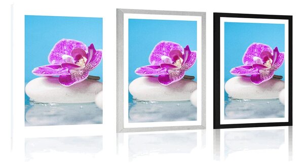 Plakat z passe-partout orchidea i Zen kamienie