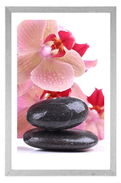 Plakat z passe-partout kamienie spa i orchidea
