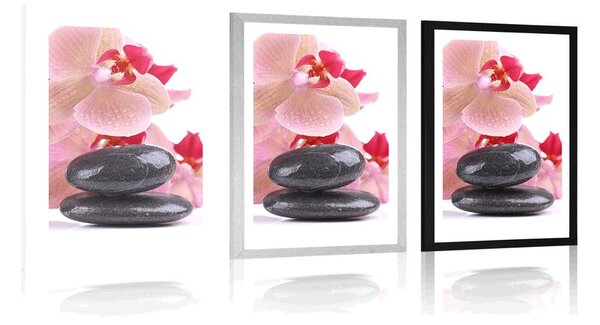 Plakat z passe-partout kamienie spa i orchidea