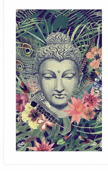 Plakat z passe-partout Budda na egzotyznym tle