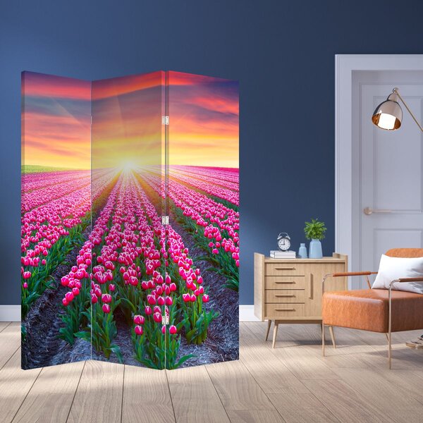 Parawan - Pole tulipanów ze Słońcem (126x170 cm)