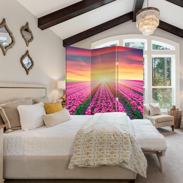 Parawan - Pole tulipanów ze Słońcem (126x170 cm)